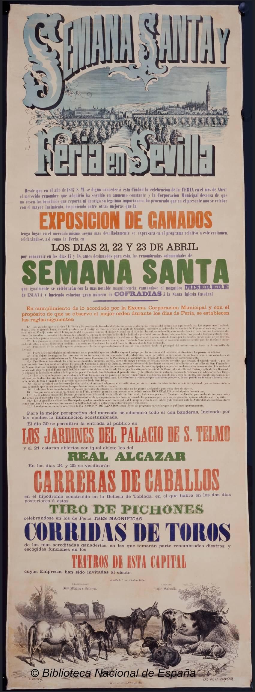 Cartel de la Semana Santa y la Feria en Sevilla, 1878.