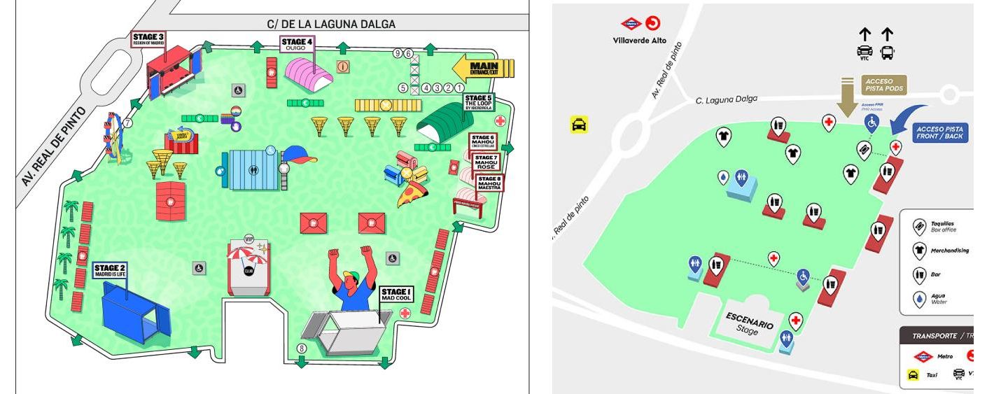 Distribución del recinto: Mad Cool (izq.) y Harry Styles (der.)