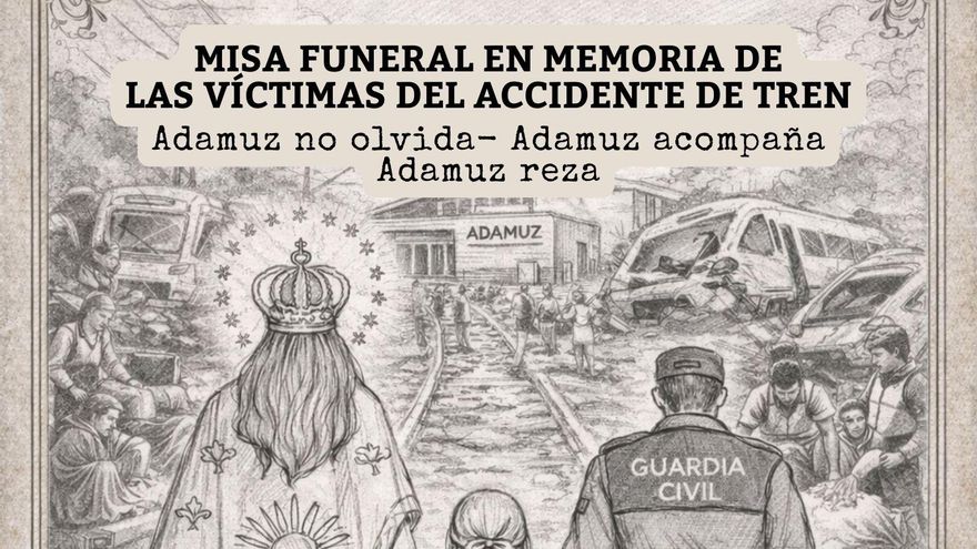 Cartel de la misa funeral que oficiará el domingo el obispo de Córdoba en Adamuz por las víctimas del siniestro ferroviario.