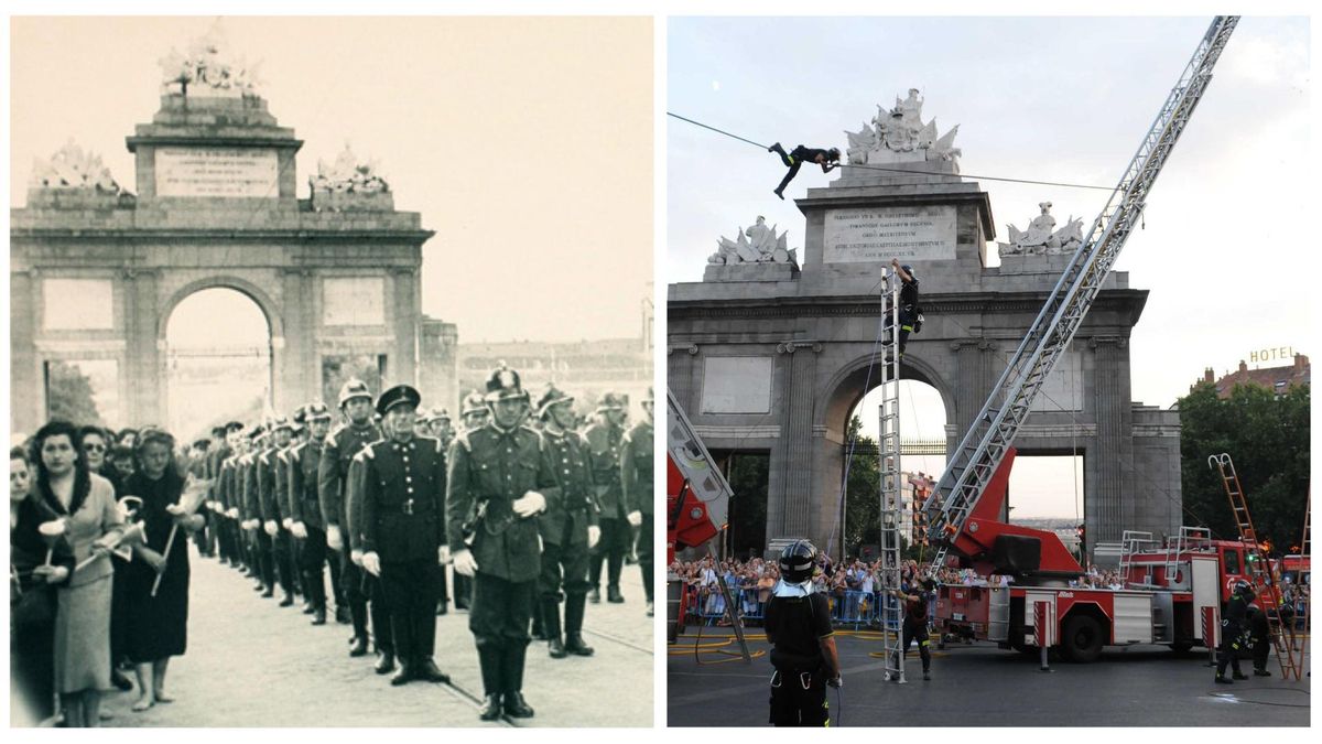 La tradición centenaria por la que los bomberos de Madrid desfilan en procesión con la Virgen de la Paloma