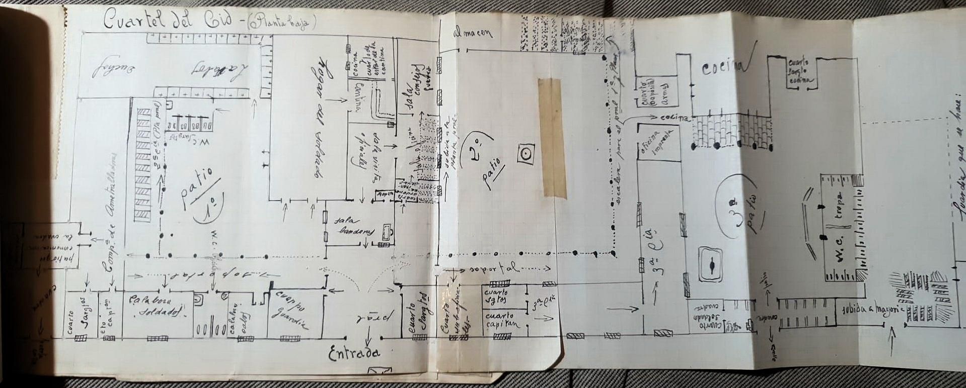 Plano de la distribución interior del Cuartel del Cid en León.