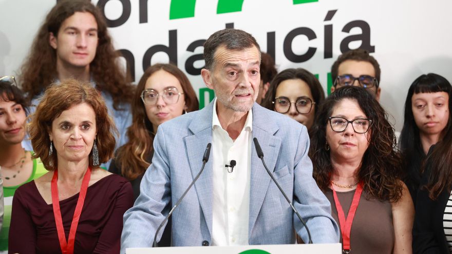 El candidato de Por Andalucía a la Presidencia de la Junta, Antonio Maíllo, valora los resultados electorales tras el recuento de votos. A 17 de mayo de 2026 en Sevilla (Andalucía, España).