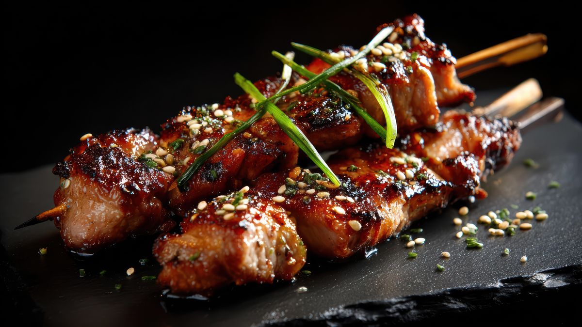 Brochetas de pollo con salsa de soja