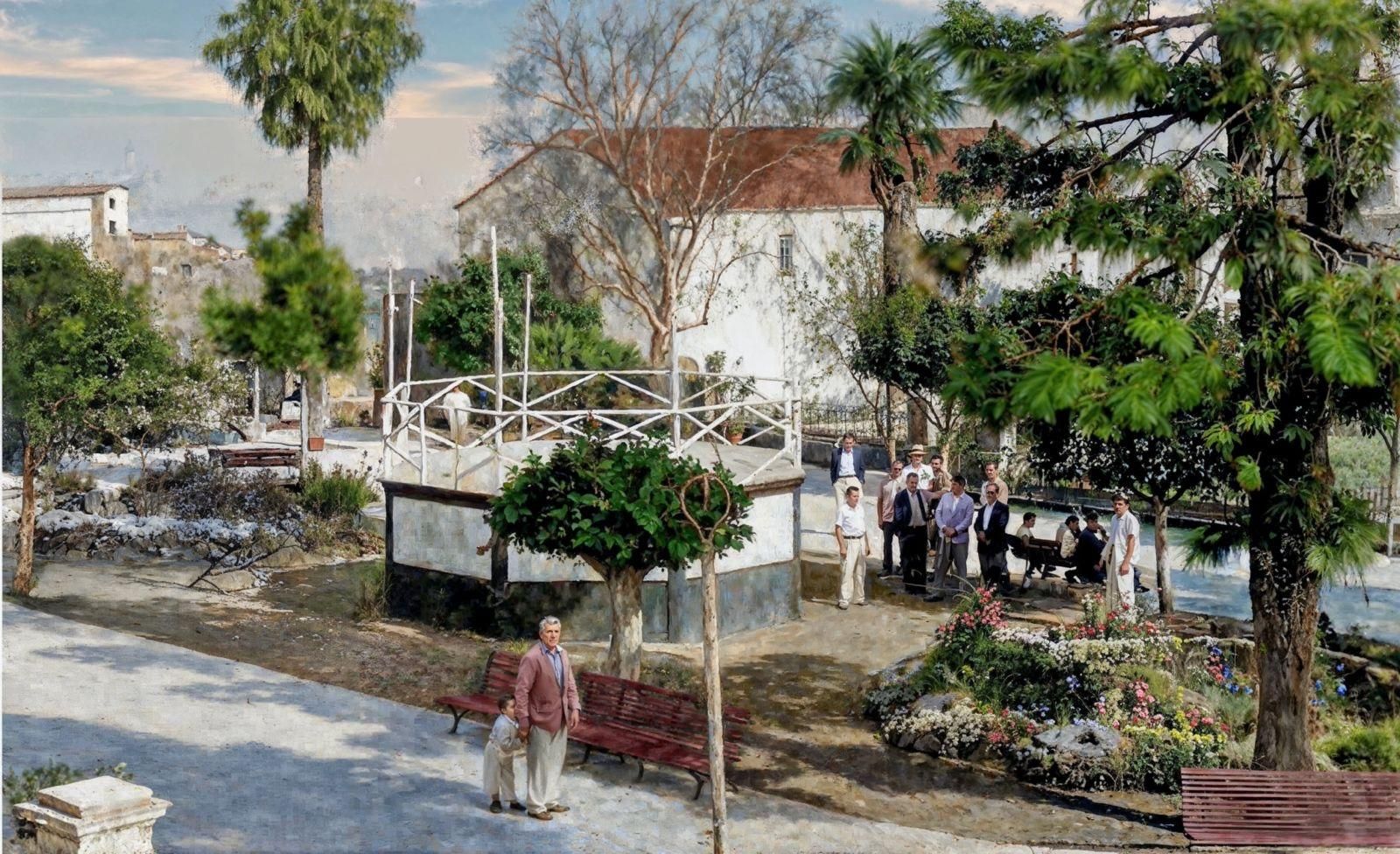 La Alameda de Los Sauces, cuyas obras de finalización impulsó el alcalde Crispiniano de Paz. Archivo de Eulogio Hernández y Fernando Fernández. 1930-1933. Restaurada y coloreada por Abraham Tomás Díaz Abreu.
