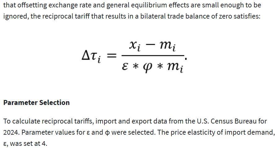Fórmula utilizada por el Departamento de Comercio de EEUU para los aranceles.
