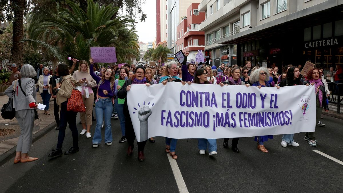 Pancarta de la Red Feminista de Gran Canaria en el 8M de 2025. ALEJANDRO RAMOS