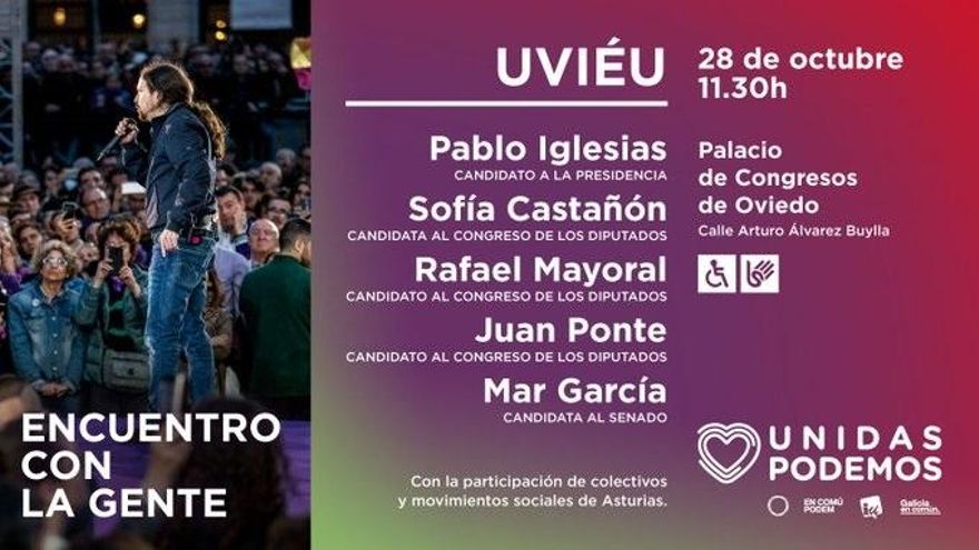 Pablo Iglesias participa hoy en un 'Encuentro con la gente' en Oviedo