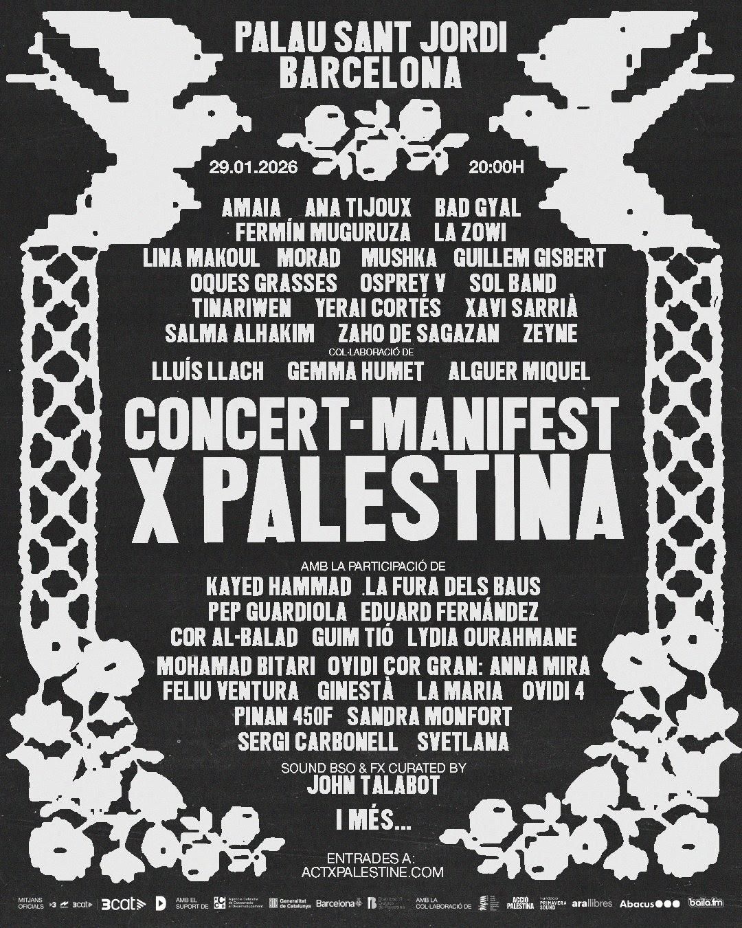 Cartel del concierto Act x Palestine en el Palau Sant Jordi