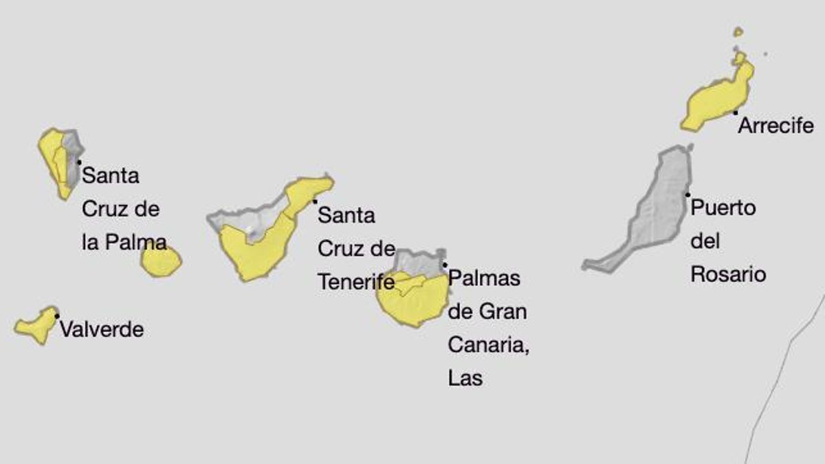 Mapa de la Aemet del aviso amarillo por viento el miércoles y jueves.