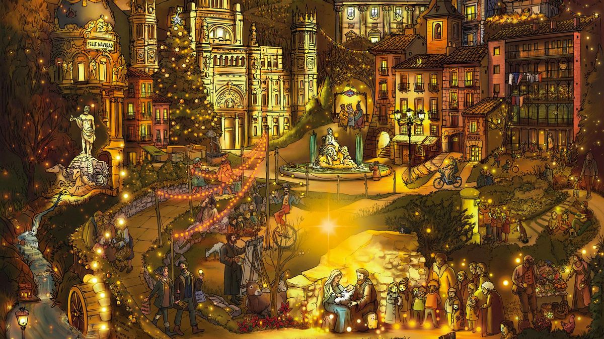 Los 73 secretos que oculta el cartel de la Navidad de Madrid: la chulapa de Carabanchel, Torres Blancas o el 2 de Mayo