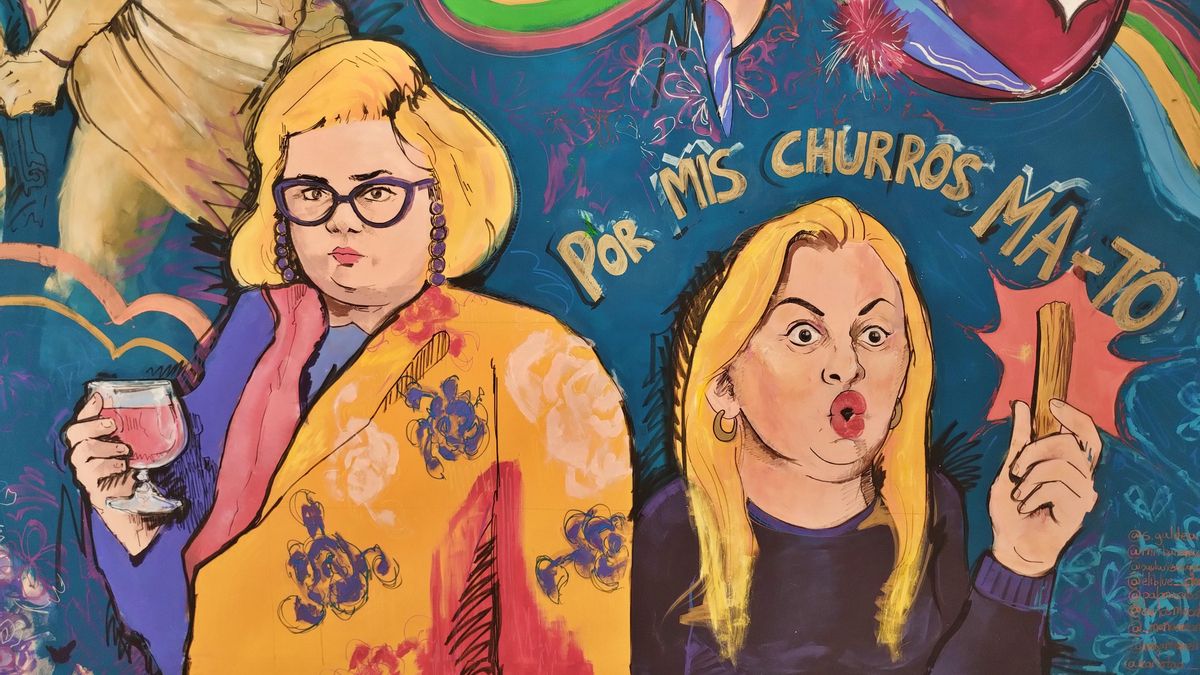 Detalle de uno de los murales de la muestra 'La universidad pública pinta Malasaña'