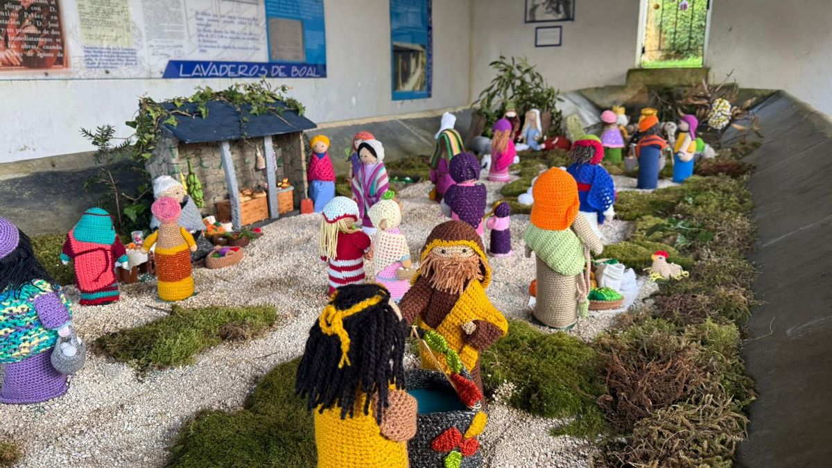Un detalle del belén que han tejido las mujeres del Boal. 