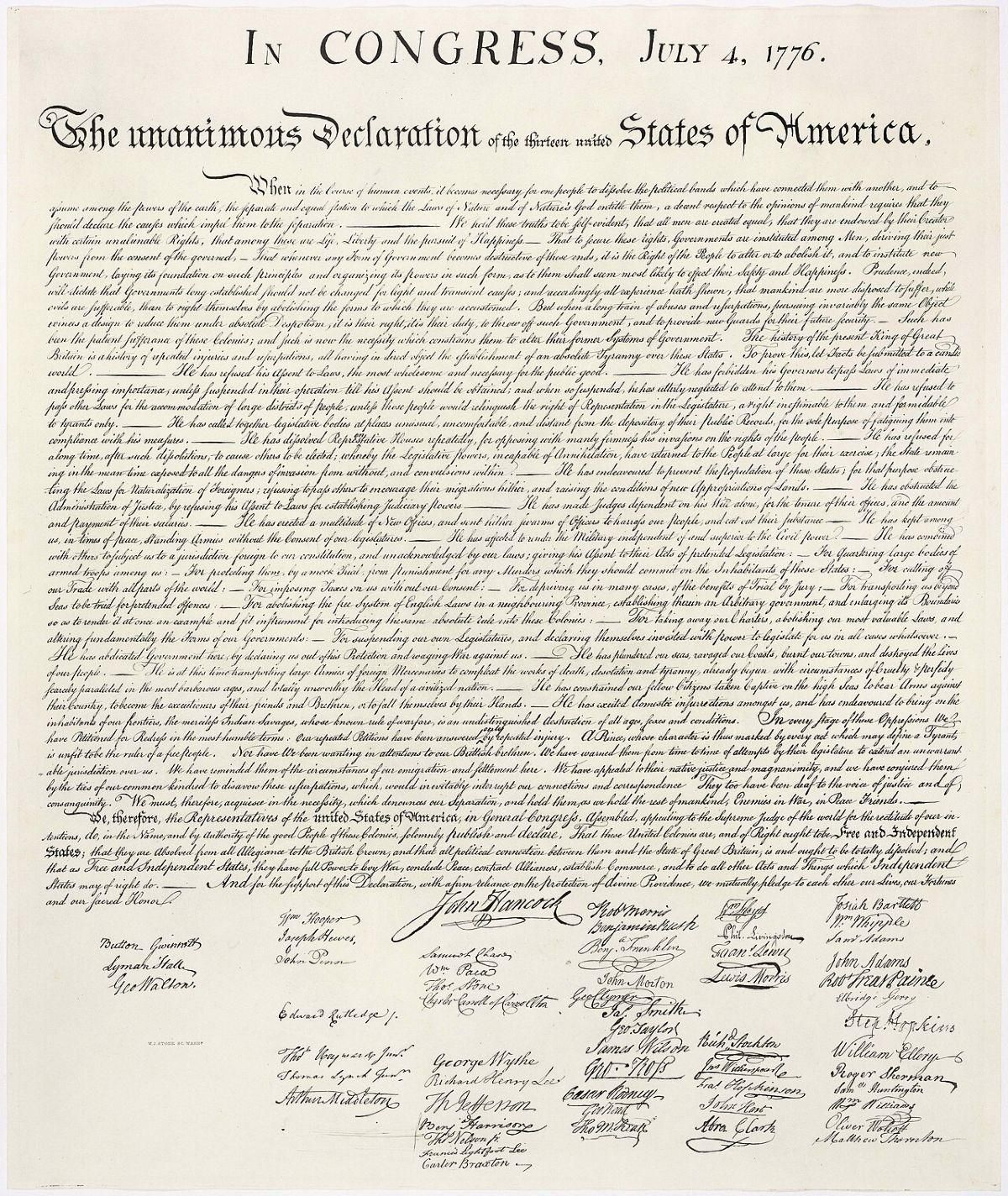 El texto de la Declaración de Independencia de los Estados Unidos de América.