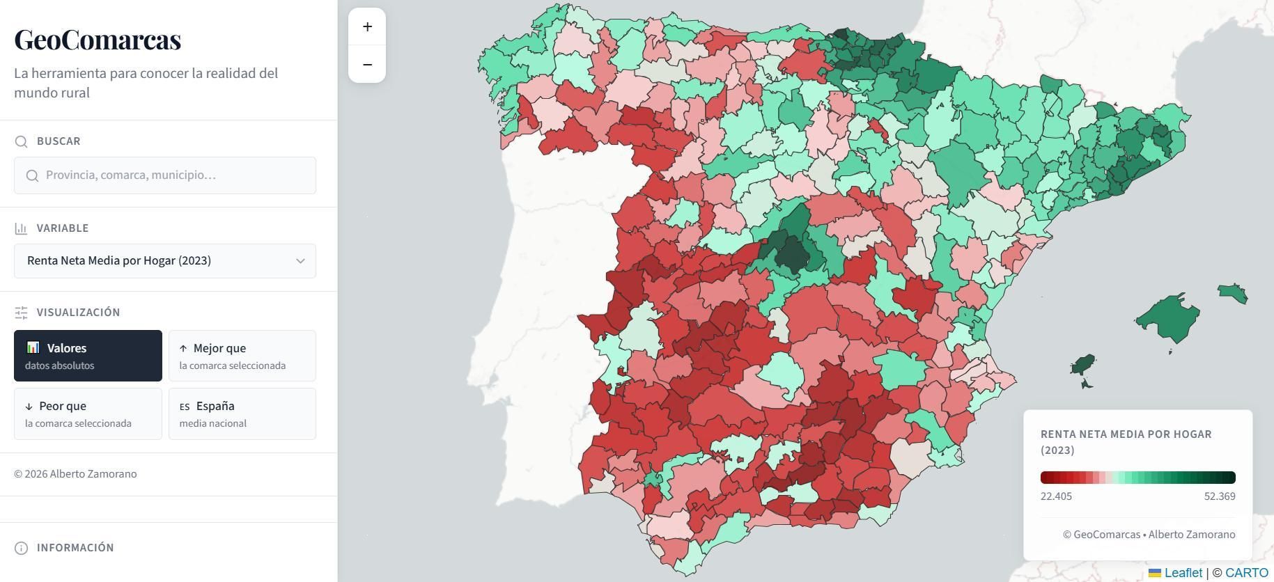 Renta Media por comarcas y, como se observa, las de la Región Leonesa están muy por debajo de las de Castilla.