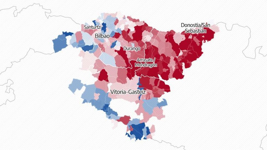 De izquierda o derecha: los resultados del 21A en Euskadi por bloques ideológicos, municipio a municipio