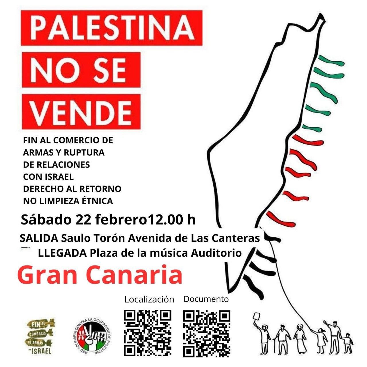 Cartel de la movilización 'Palestina no se vende', en Gran Canaria.